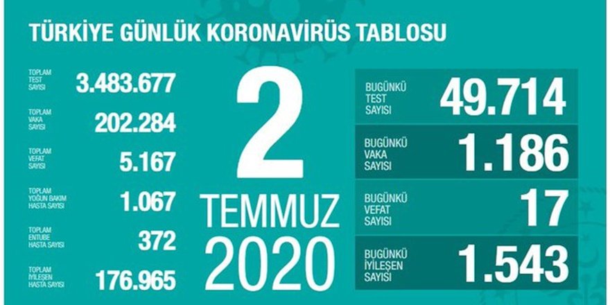 Koronadan yeni can kaybı 17, vaka sayısı bin 186