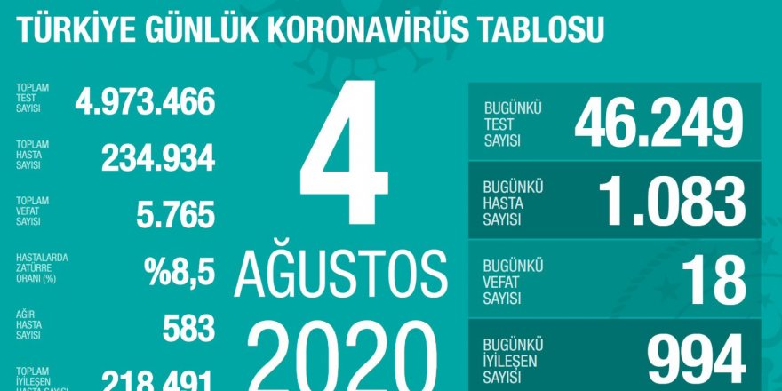 Türkiye'de koronavirüs nedeniyle 18 kişi daha hayatını kaybetti