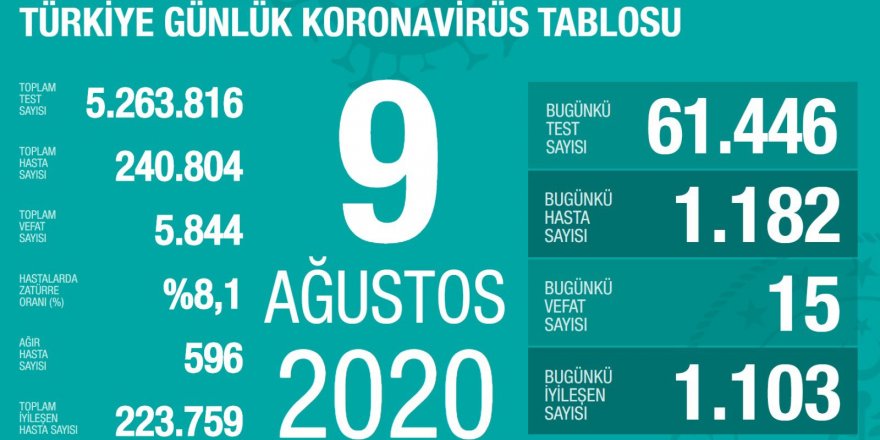 Türkiye'de son 24 saatte 1182 yeni koronavirüs vakası