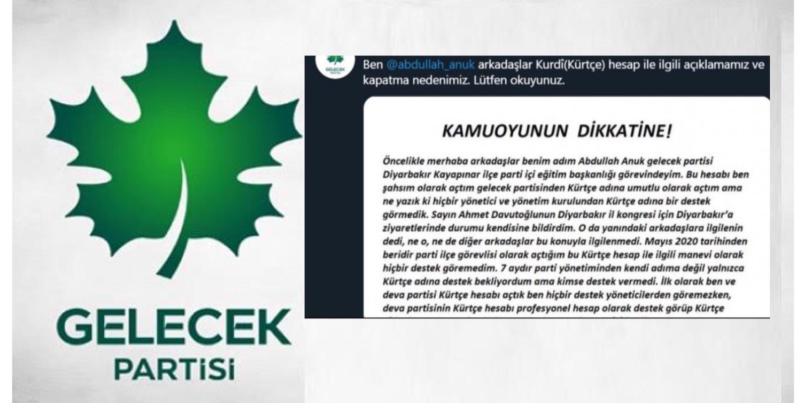 Gelecek Partisi’nin Kürtçe Twitter hesabı kapatılacak