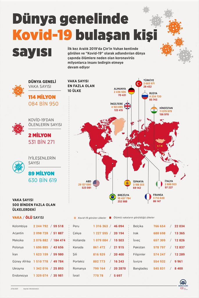 Covid-19 vaka sayısı 114 milyonu geçti