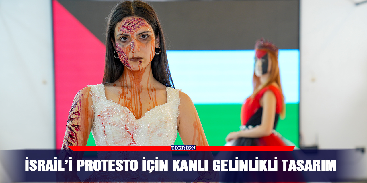 İsrail’i protesto için kanlı gelinlikli tasarım