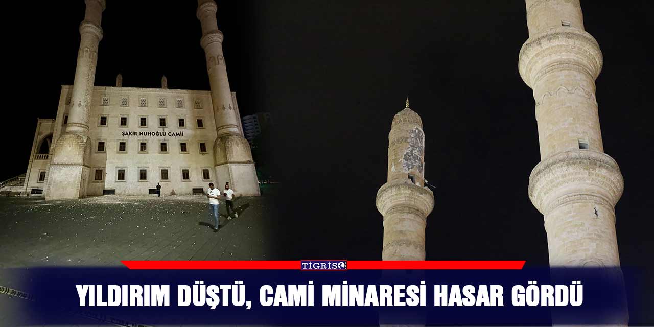 Yıldırım düştü, cami minaresi hasar gördü