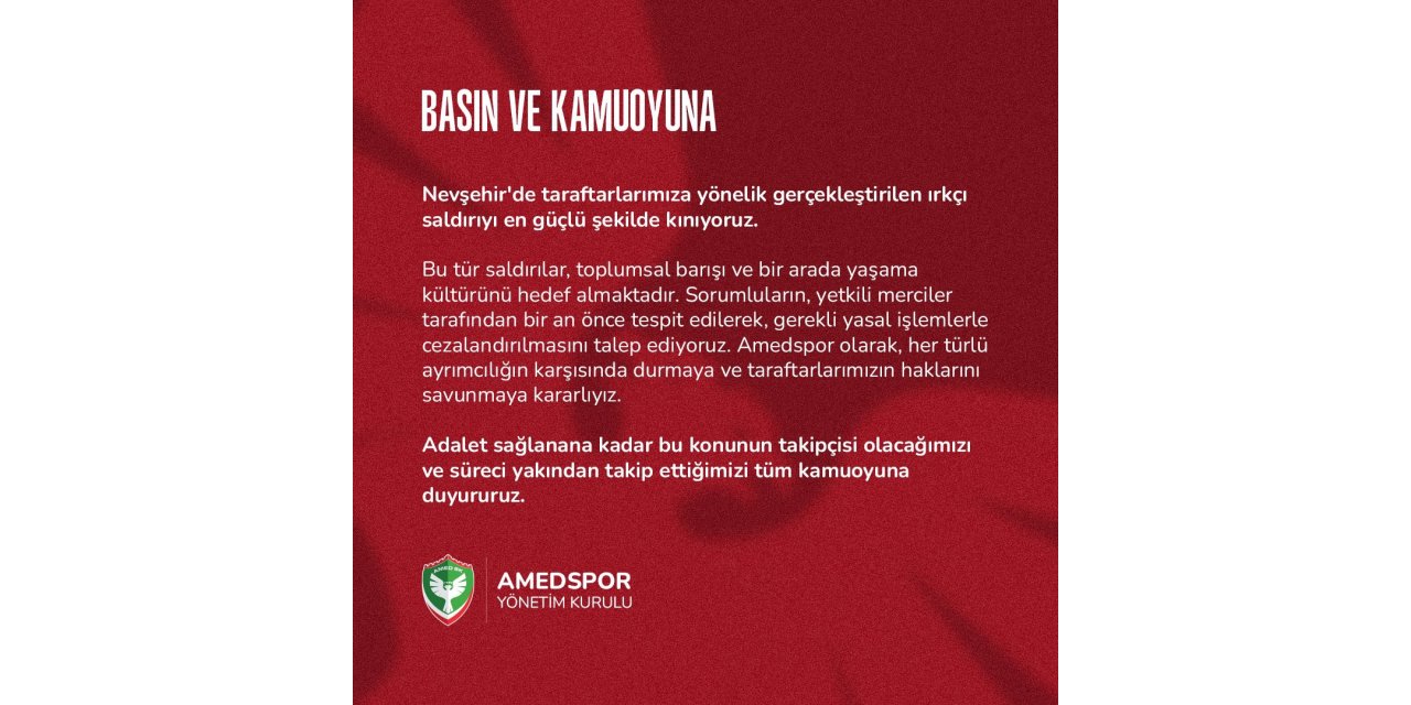 Amedspor, Nevşehir'deki saldırıyı kınadı