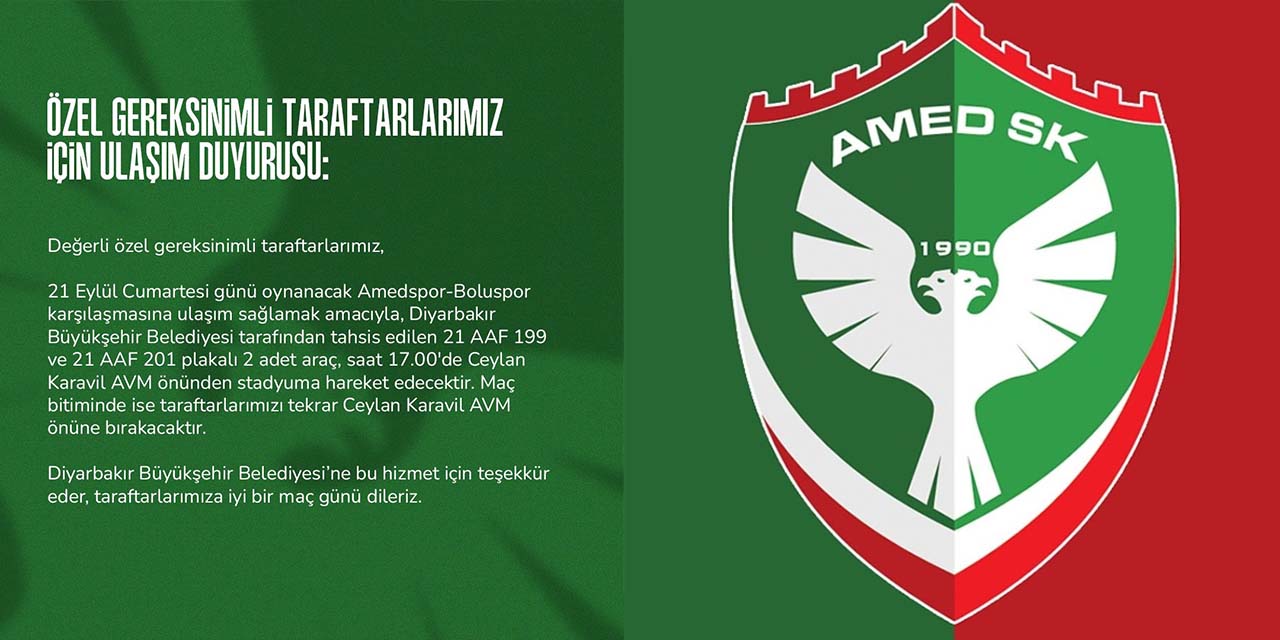 Amedspor'dan özel gereksinimli taraftarlara duyuru