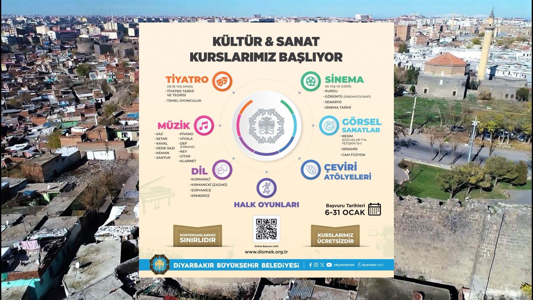 Diyarbakır’da ücretsiz kültür sanat kursları düzenleniyor