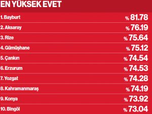 İşte en yüksek Evet ve Hayır diyen iller