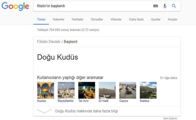 Google Filistin'in başkenti olarak Doğu Kudüs'ü tanıdı!